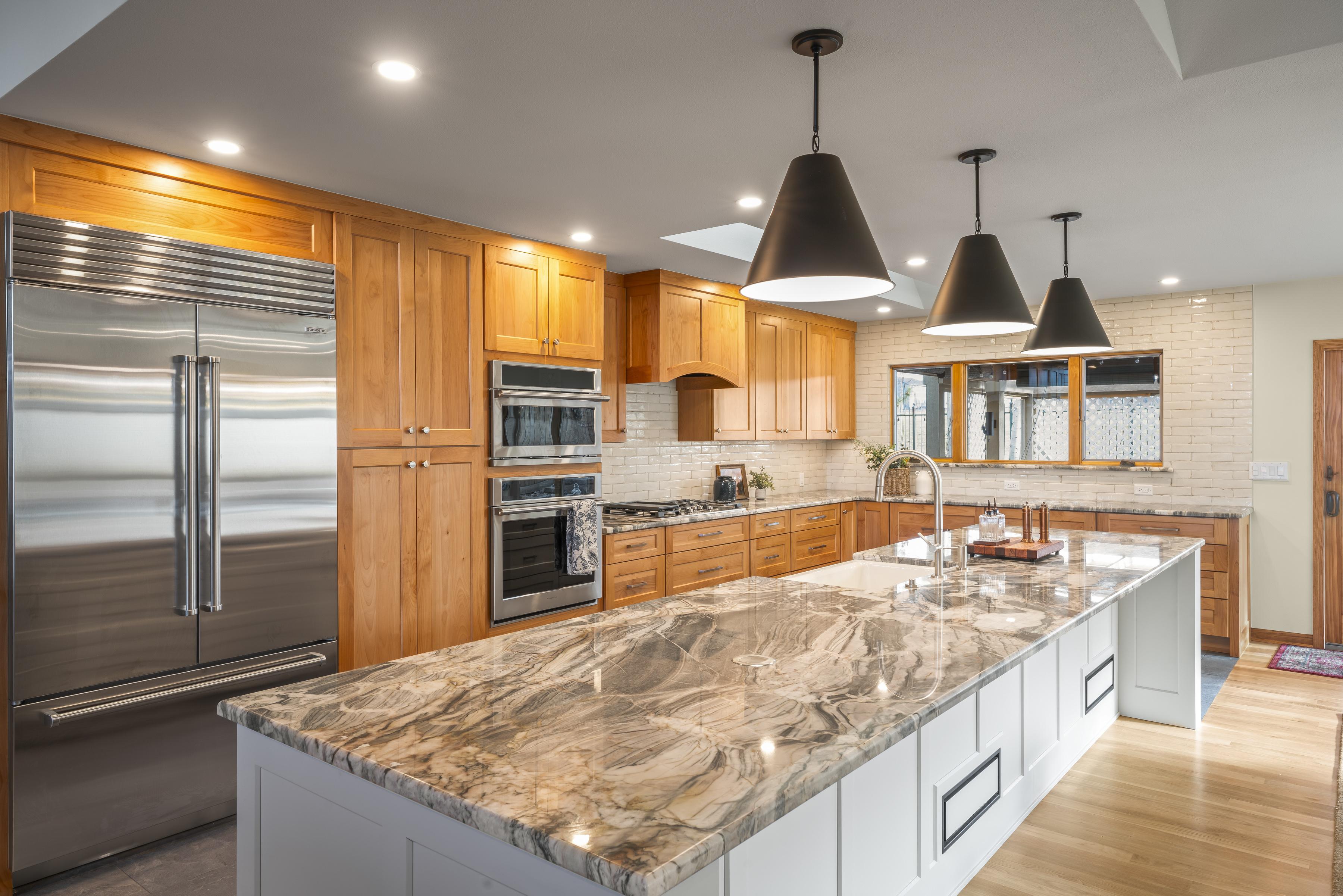 Southridge Kitchen center island with stone countertop